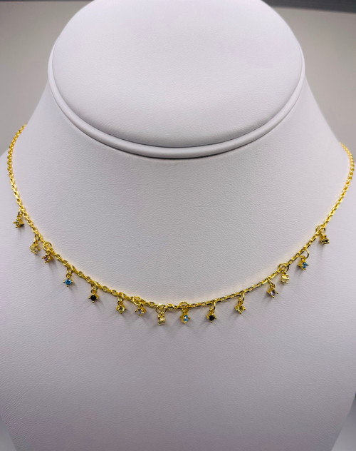 Gold Chain with Dangling Gems Necklace