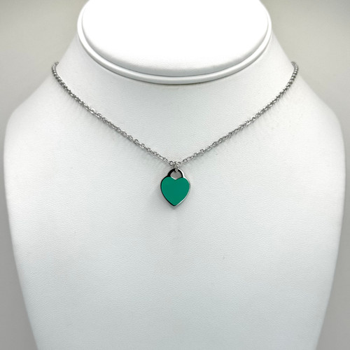 Single Teal Heart in Silver Necklace