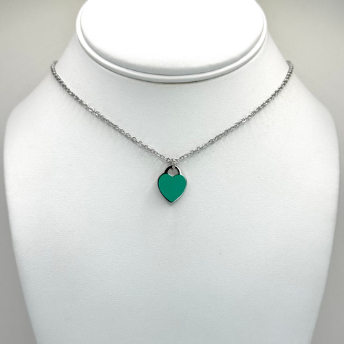Single Teal Heart in Silver Necklace