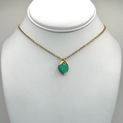 Single Teal Heart in Gold Necklace