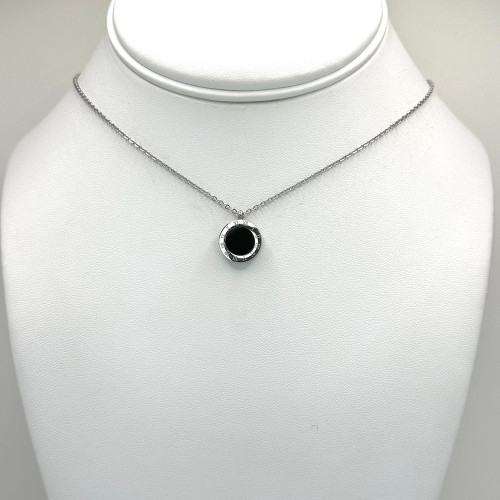 Silver and Black Disk Roman Numeral Necklace