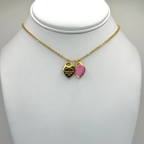 Double Heart Pink and Gold Necklace