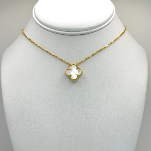 Gold and White Clover Necklace