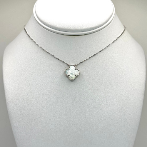 Silver and White Clover Necklace