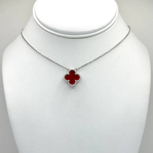 Silver and Red Clover Necklace
