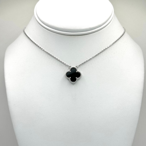 Silver and Black Clover Necklace