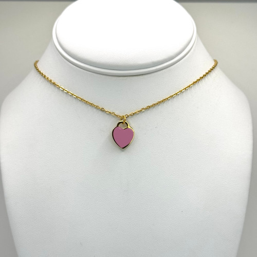 Single Pink Heart in Gold Necklace