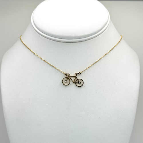 Gold Bicycle Pendant with Bling Necklace