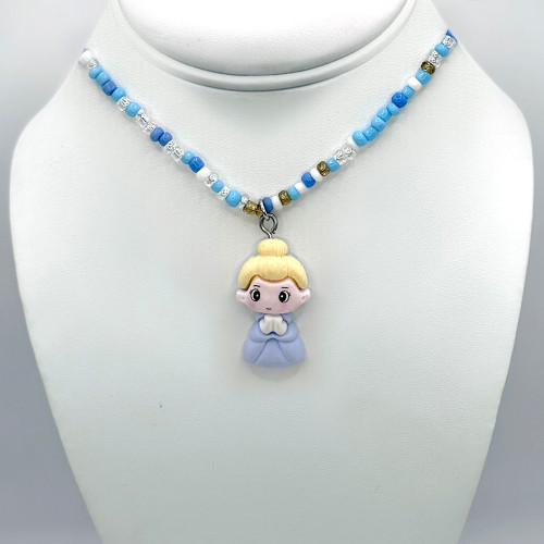 Cinderella Pendant Necklace with Blue Beaded Chain