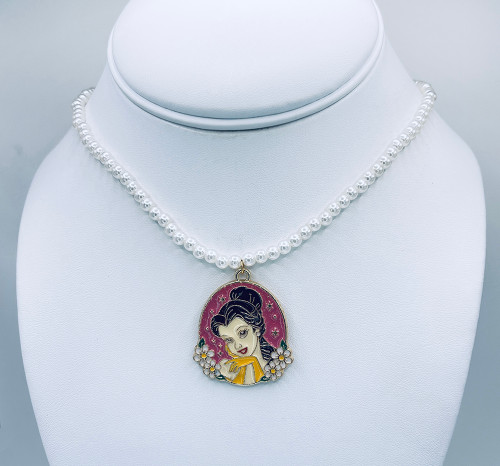 Belle Enamel Pendant with Pearl Necklace