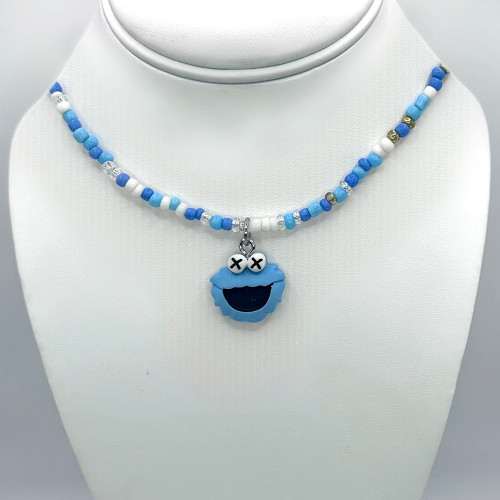 Cookie Monster with blue Beaded Chain