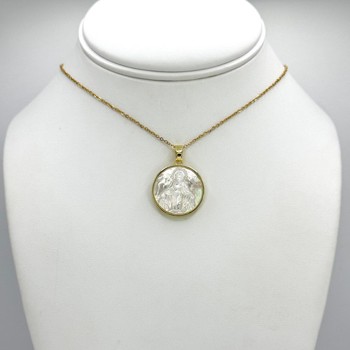 Gold Chain with adjustable gold findings with White Marry Pendant.