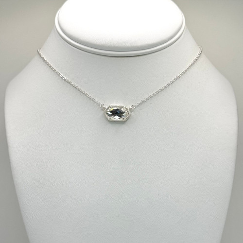 Clear Crystal Hexagon on Silver Chain Necklace