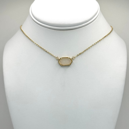 Druzy Rose Hexagon on Gold Chain Necklace