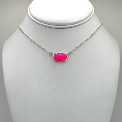 Hot Pink Crystal Hexagon on Silver Chain Necklace