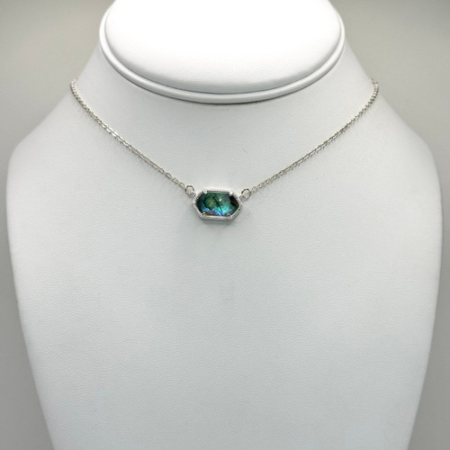 Abalone Crystal Hexagon on silver Chain Necklace