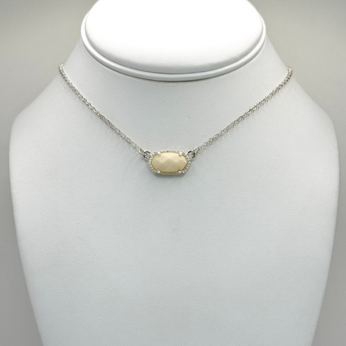 Cream Stone Hexagon on Silver Chain Necklace