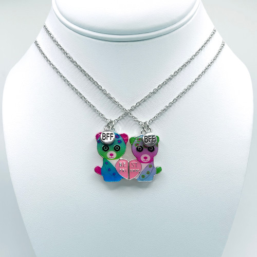 Blue and Pink Leopard Holding Heart Magnetic Necklace