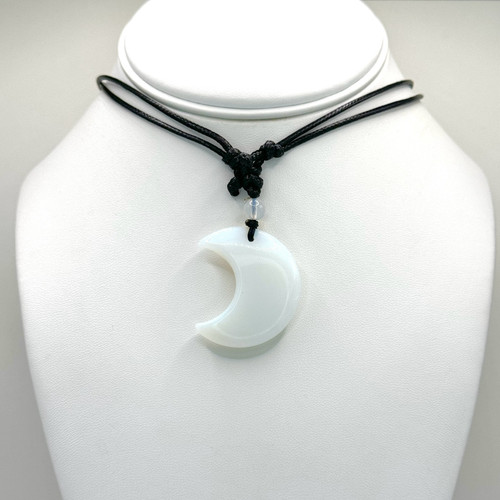 Black Rope with Milk White Crescent Pendant Necklace