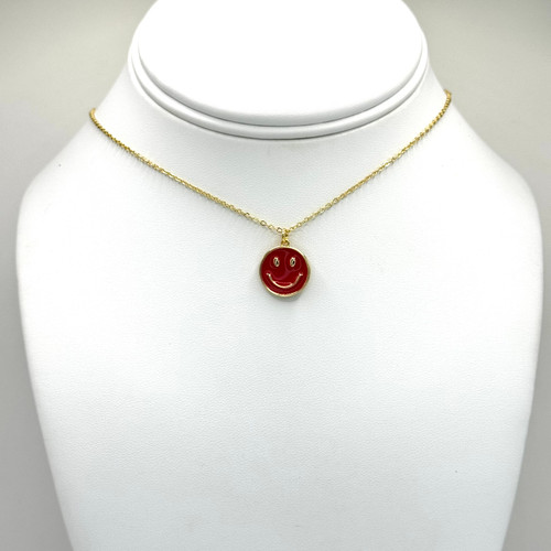 Red  Enamel Smiley Face on Gold Chain