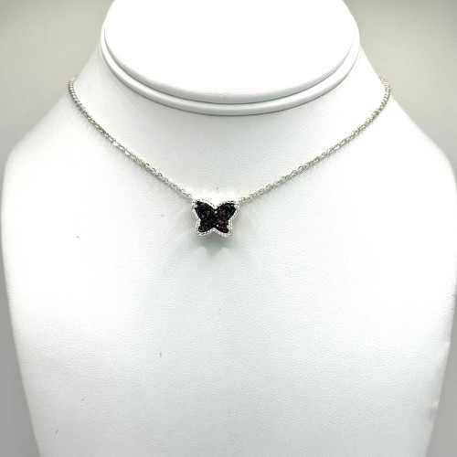 Black Druzy Butterfly Silver Stationary Chain