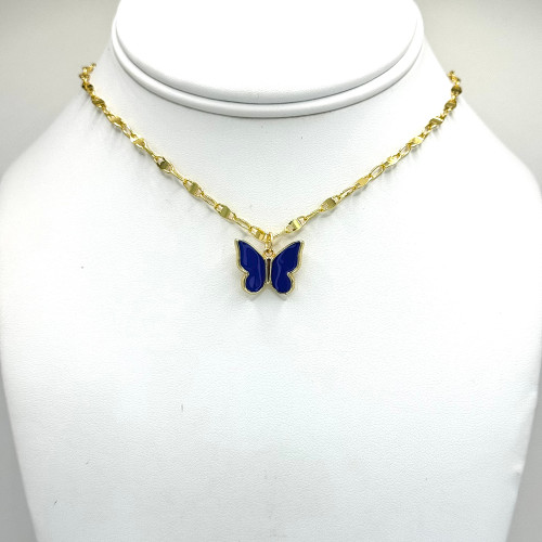 Blue Enamel Butterfly on think Gold Chain