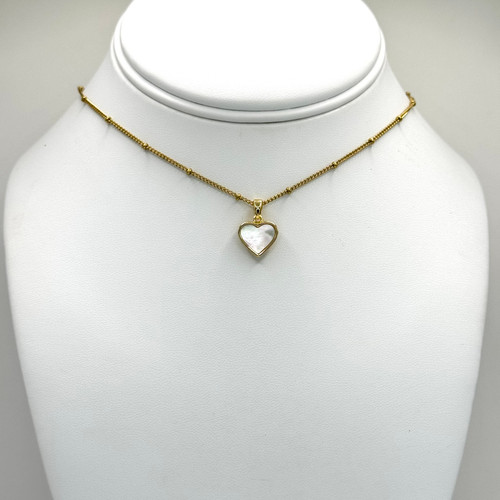 Mother of Pearl Heart Pendant with Gold Saturn Chain