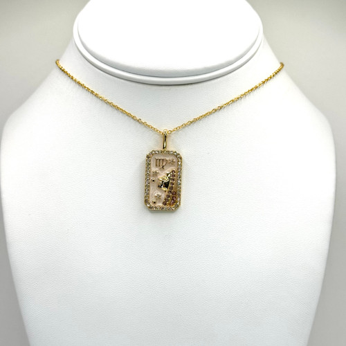 Mother of pearl crystal zodiac Virgo pendant on a gold box chain with gold findngs.