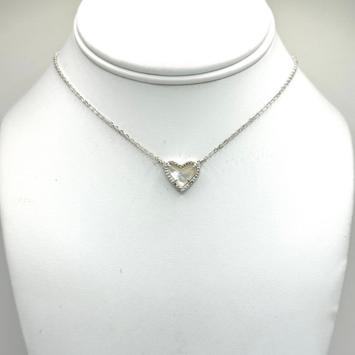 Pearl 3D Heart Pendant on a stationary Chain with silver findings.