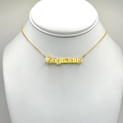 Gold Sagittarius Old English Zodiac Necklace