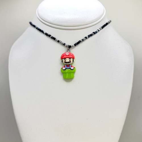 Resin Mario Necklace on Black & Silver Beaded Chain