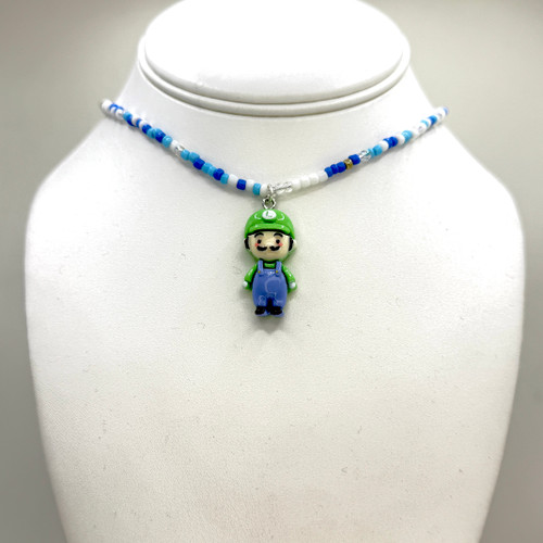 Resin Luigi on Blue Beaded Chain