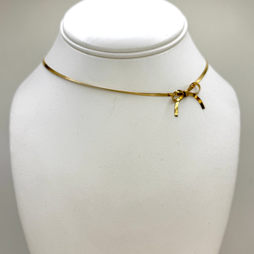 Gold Herringbone Bow Necklace