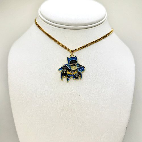 Enamel Batman Necklace on Gold Cuban Chain