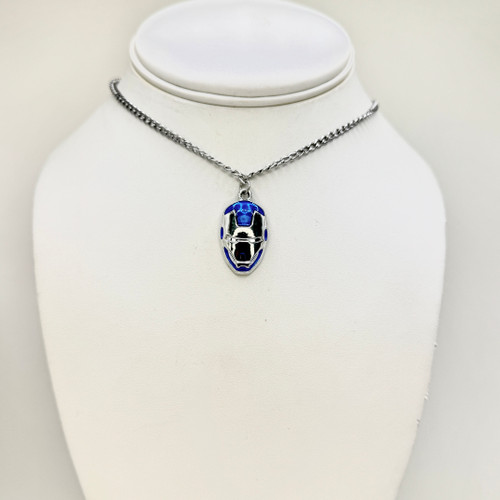 Silver & Blue Superhero Necklace on Silver Cuban Chain