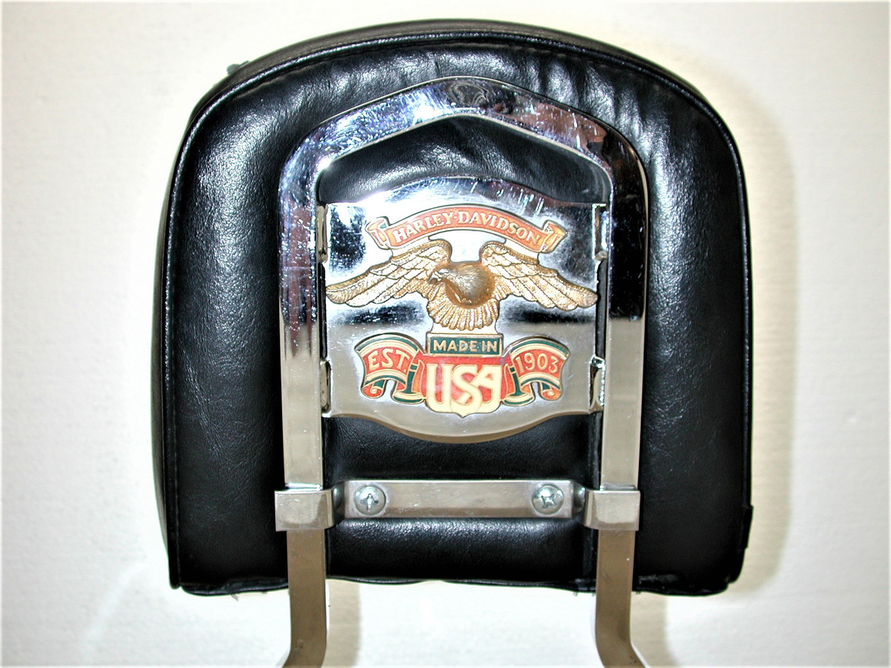 Harley-Davidson Softail 20" High OEM Motorcycle Backrest, Sissy Bar with Golden Eagle Emblem