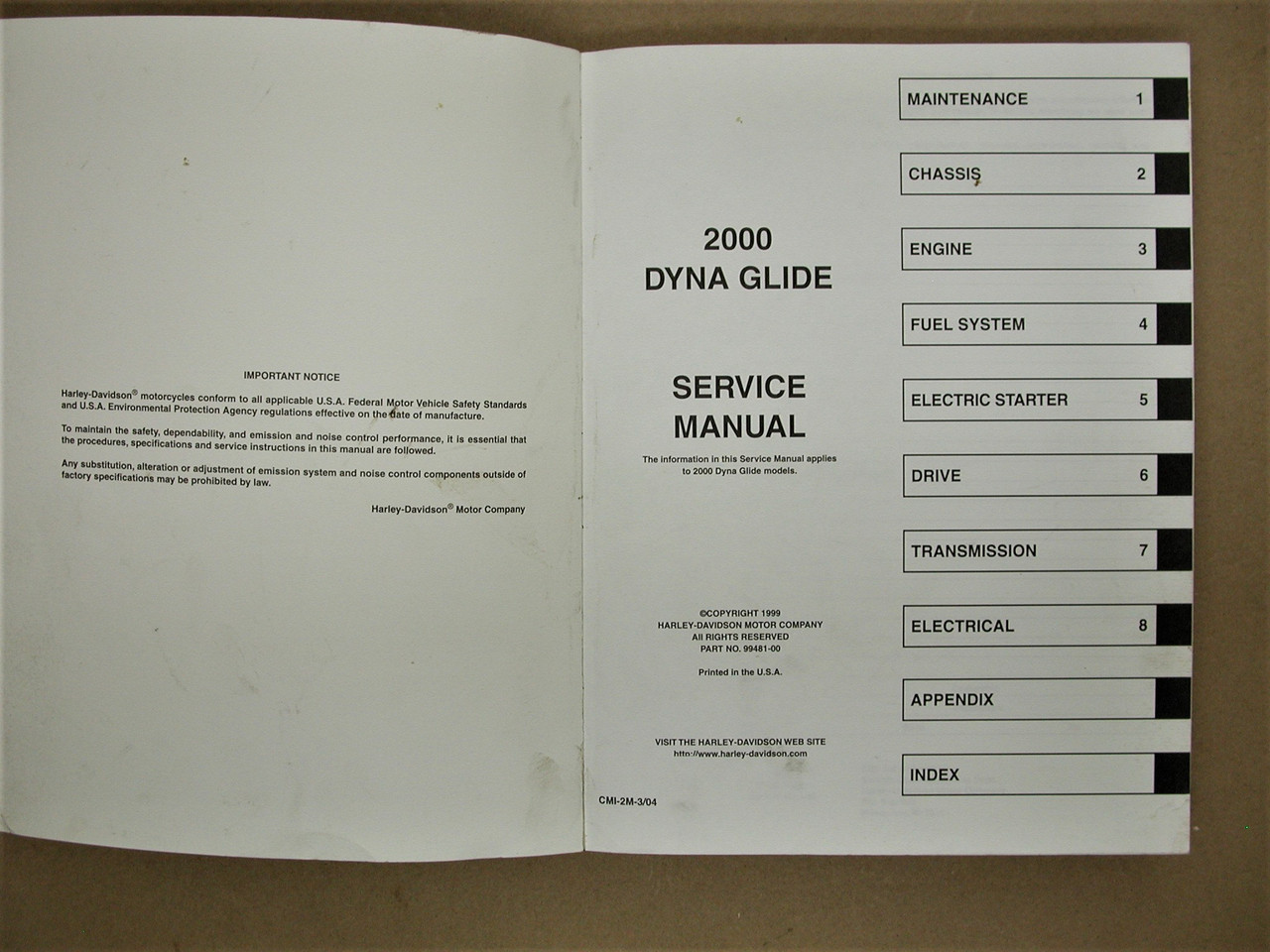 Harley Davidson 2000 DYNA Models Official Factory Service Manual OEM 99481-00

