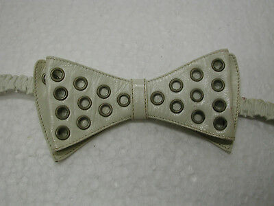 VINTAGE Women Italian White Leather Bow Tie with Grommets