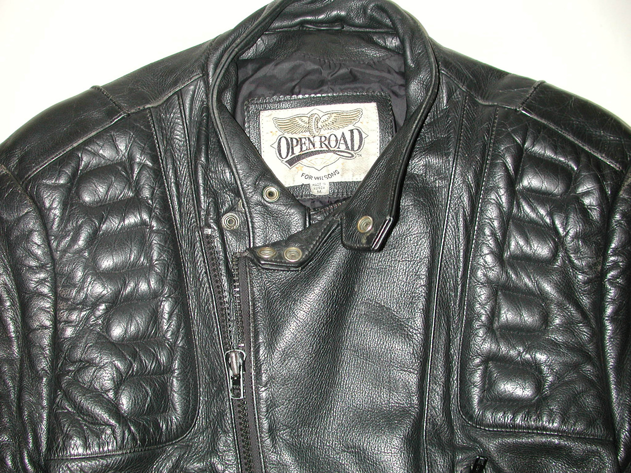 Open Road Men's Black Armor Leather Motorcycle Biker Jacket SZ: M
