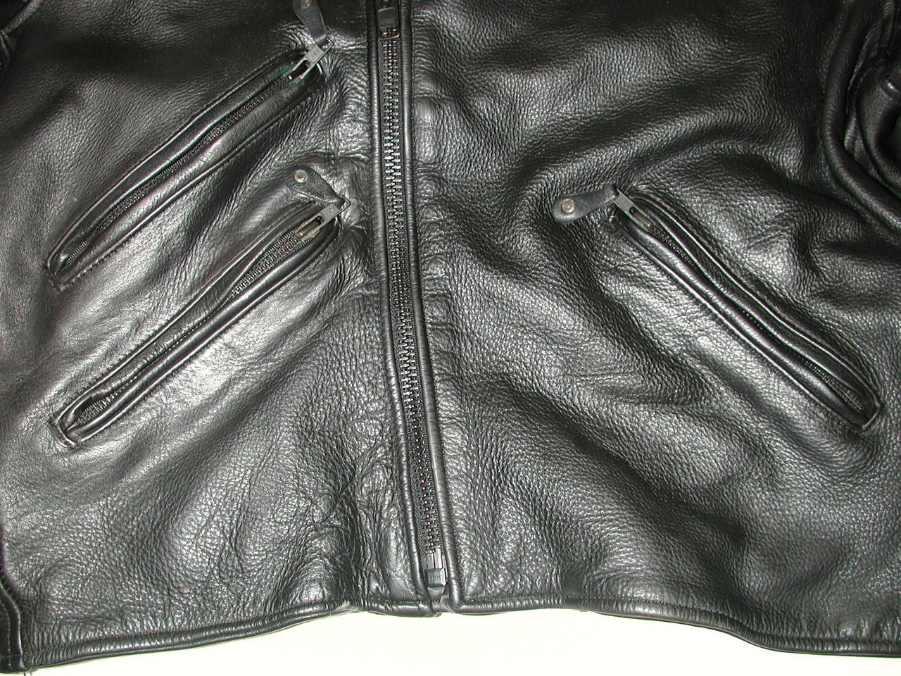 Men's Black Leather Motorcycle Biker Jacket, Size: 46