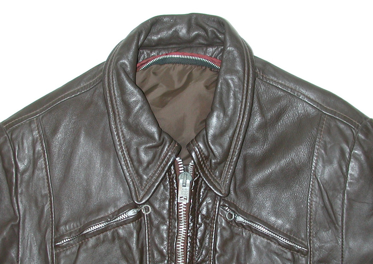 Vintage Brown Cafe Racer Men's Black Leather Motorcycle Biker Jacket, Size: 42