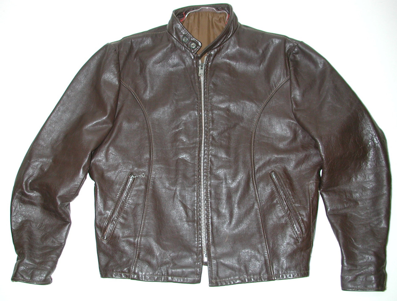 Vintage Men's Brown Leather Cafe Racer Motorcycle Biker Jacket Size: 44