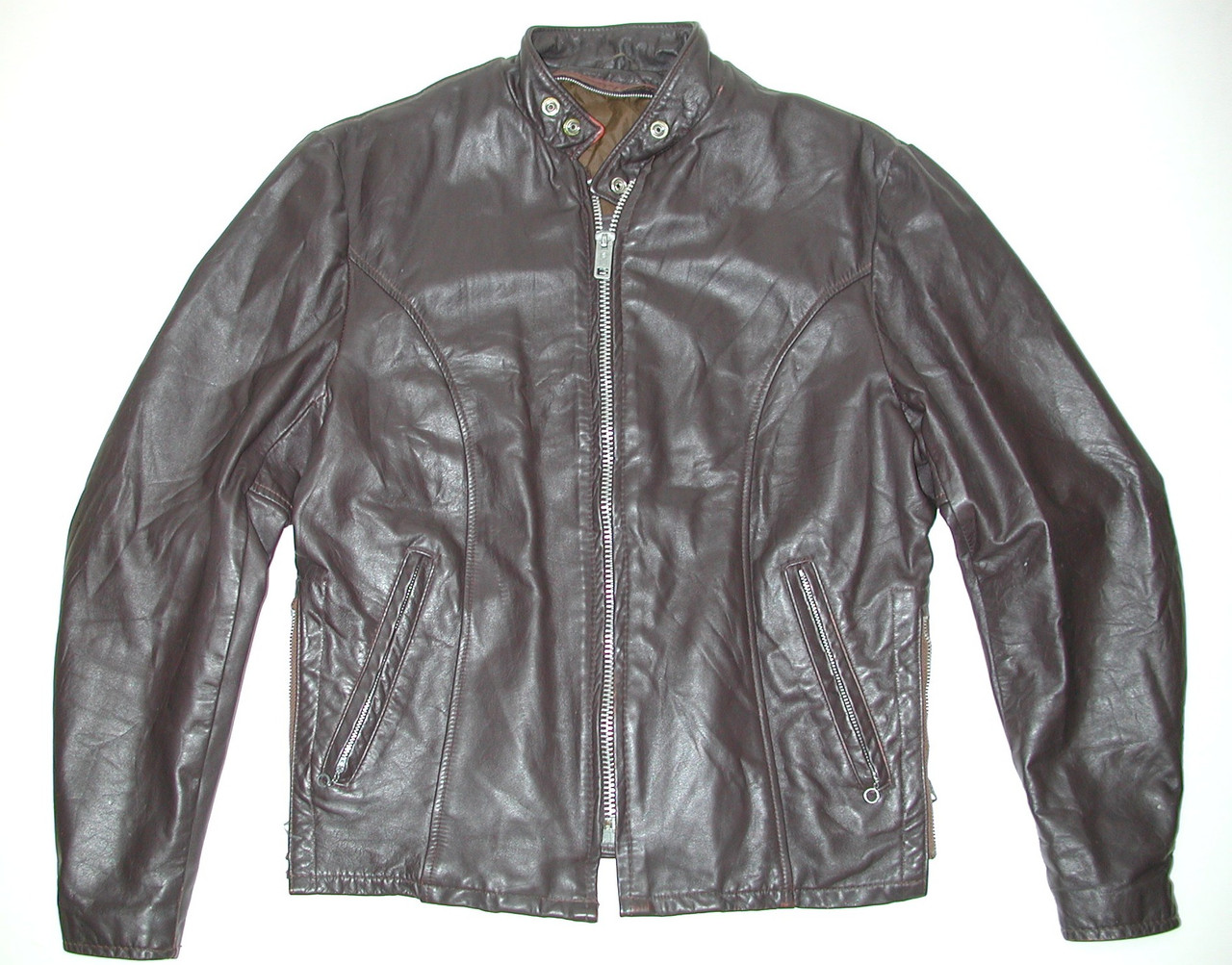 Vintage Men's Brown Leather Cafe Racer Motorcycle Biker Jacket SZ: 40