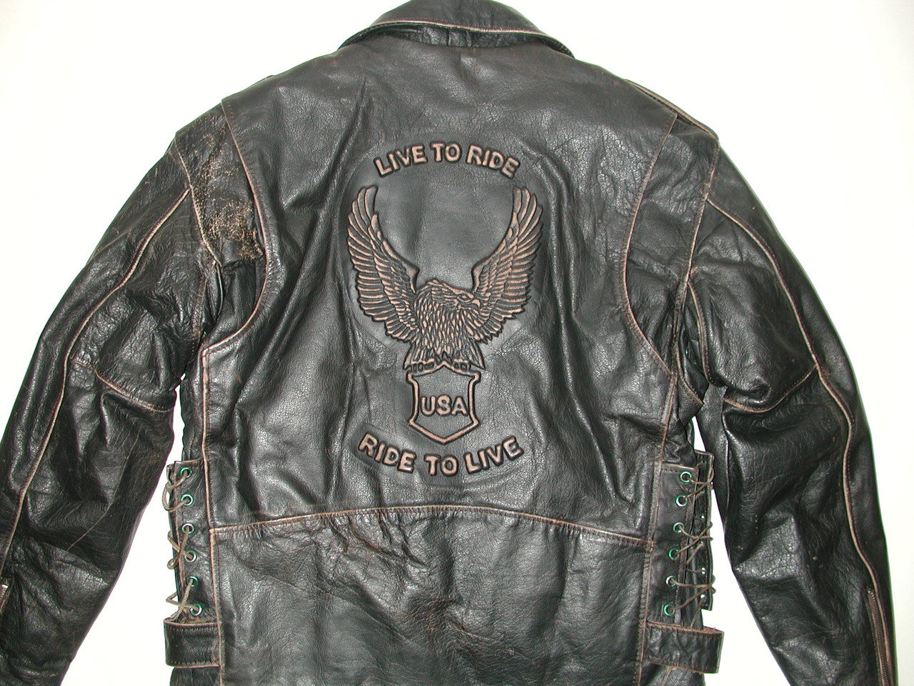 UNIK Men's LIVE TO RIDE Leather Motorcycle Biker Jacket, Sz 44-New
