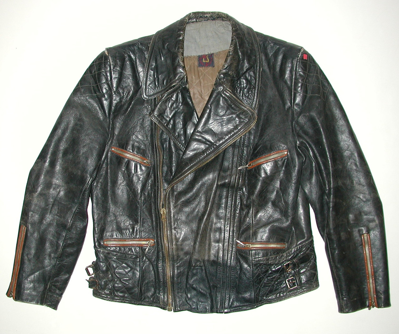 Vintage Black Two-tone Leather Cafe Racer Mens Motorcycle Biker Jacket