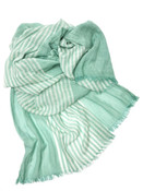 Men Women Unisex Lightweight Aqua Green Bandwagon Stripe 75" x 32" Cotton Viscose Fashion Scarf, Face Cover, Shawl, Wraps