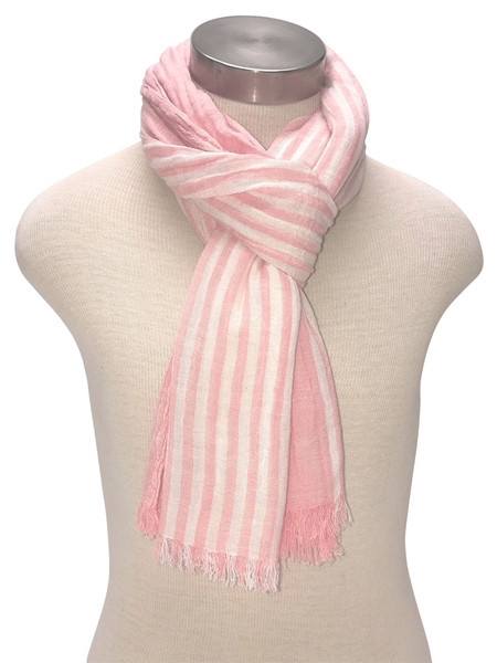 Men Women Unisex Lightweight Coral Stripe 75" x 32" Cotton Viscose Scarf Shawl