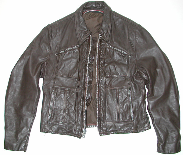 Vintage Brown Cafe Racer Men's Black Leather Motorcycle Biker Jacket, Size: 42