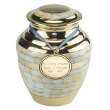 Mother of Pearl Double Band Brass Urn - Medium with Pendant Options