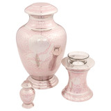 Callia Pink Rose Urn - Shown with Matching Keepsake and Tealight Urns - Both Sold Separately